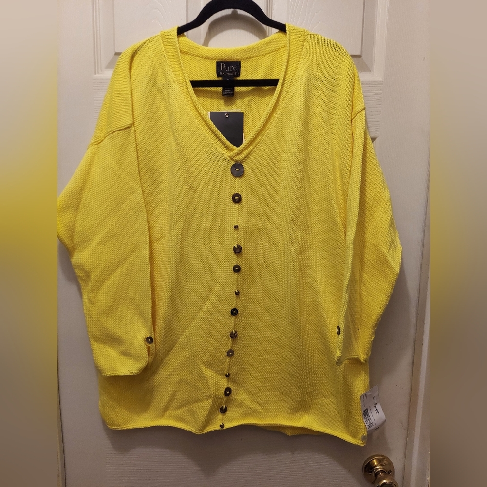 Pure Handknit 100% cotton womans sweater vibrant yellow size 3X - Picture 3 of 12